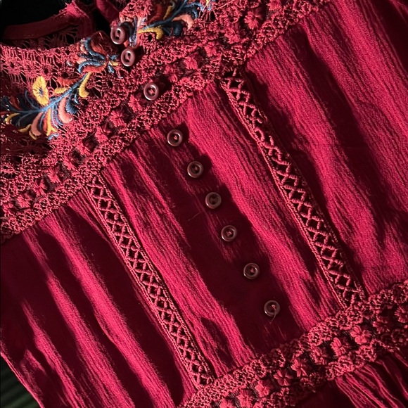 Beautees Red Smocked Romper Dress with Ruffled Cap Sleeves - Picture 3 of 6